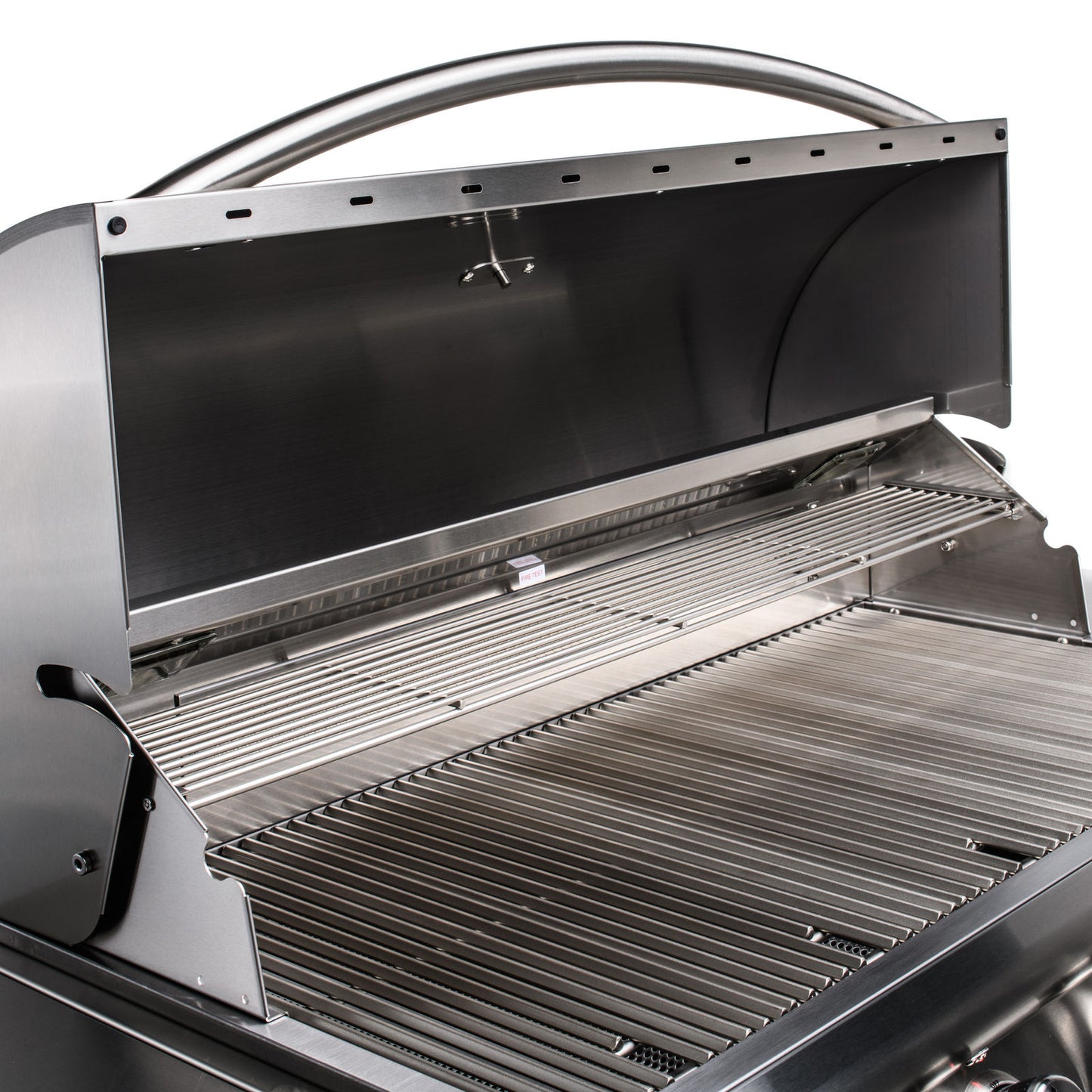 Close-up of the Blaze LTE 40-inch natural gas grill’s elevated warming rack, perfect for indirect cooking and heat control