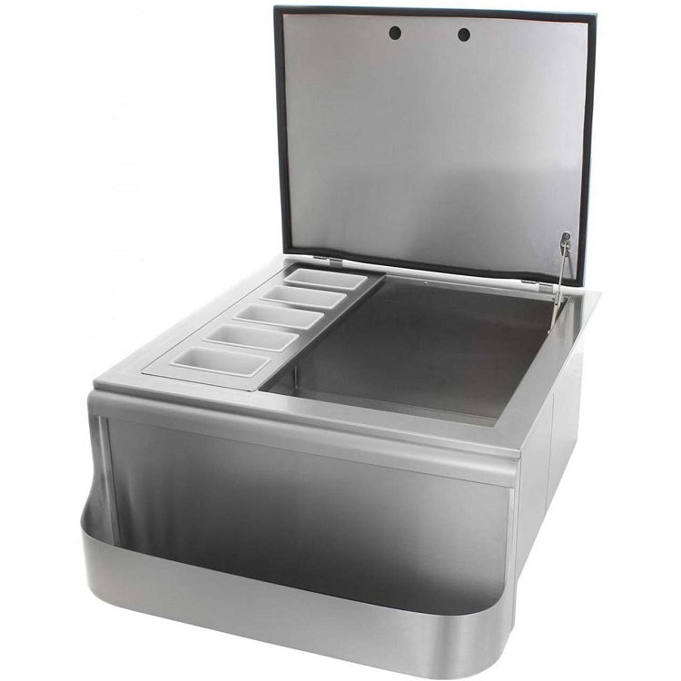 BBQ Island 25 Inch Slide-In Ice Bin Cooler With Speed Rail & Condiment Holder