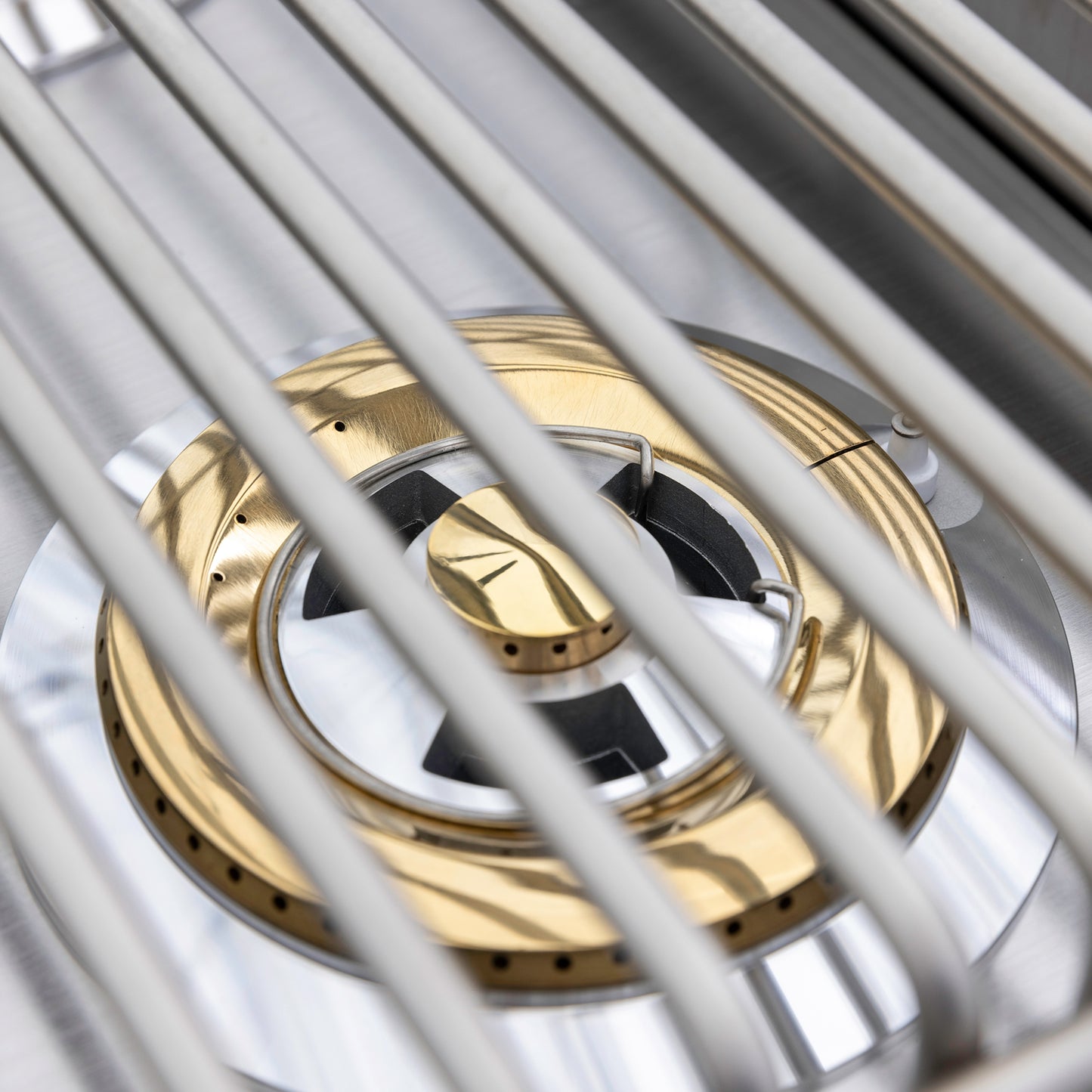 Blaze LTE+ double natural gas side burner with dual burners on, displaying even flame distribution and precision temperature control