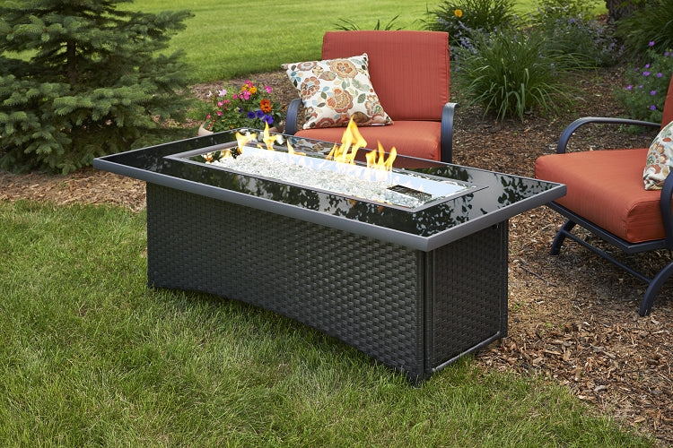 Montego Fire Pit Coffee Table - Black Top Balsam Wicker Base