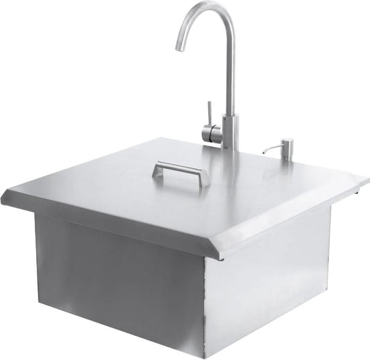 BBQ Island - 21-Inch Outdoor Rated Drop-In Bar Sink With Hot/Cold Faucet