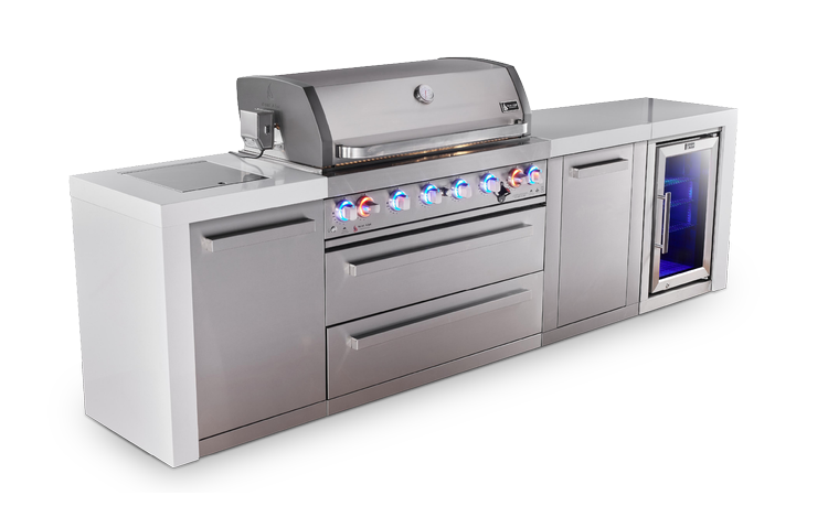 Mont Alpi 6 Burner Deluxe Island with Fridge Cabinet and XL Storage - Natural Gas