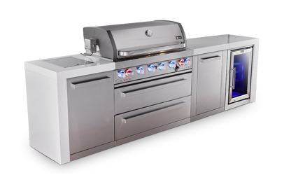 Mont Alpi 6 Burner Deluxe Island with Fridge Cabinet and XL Storage - Natural Gas