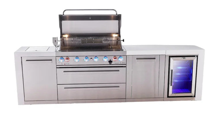 Mont Alpi 6 Burner Deluxe Island with Fridge Cabinet and XL Storage - Natural Gas