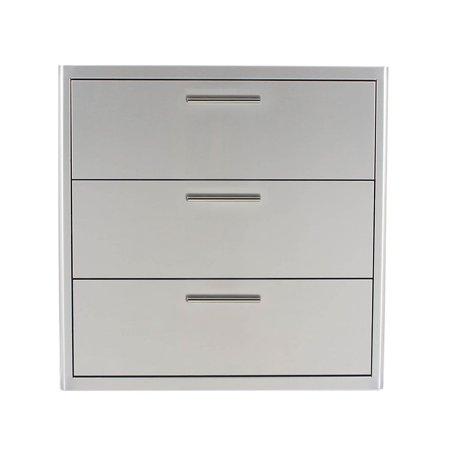 Blaze 30-inch triple access drawer with heavy-duty stainless steel construction, designed for durable and spacious outdoor kitchen storage.