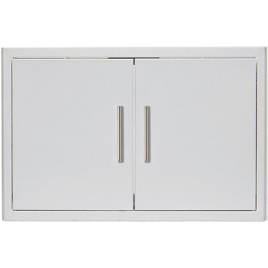 Blaze 32-inch double access door with built-in paper towel holder, featuring durable stainless steel construction for outdoor kitchen storage and convenience.