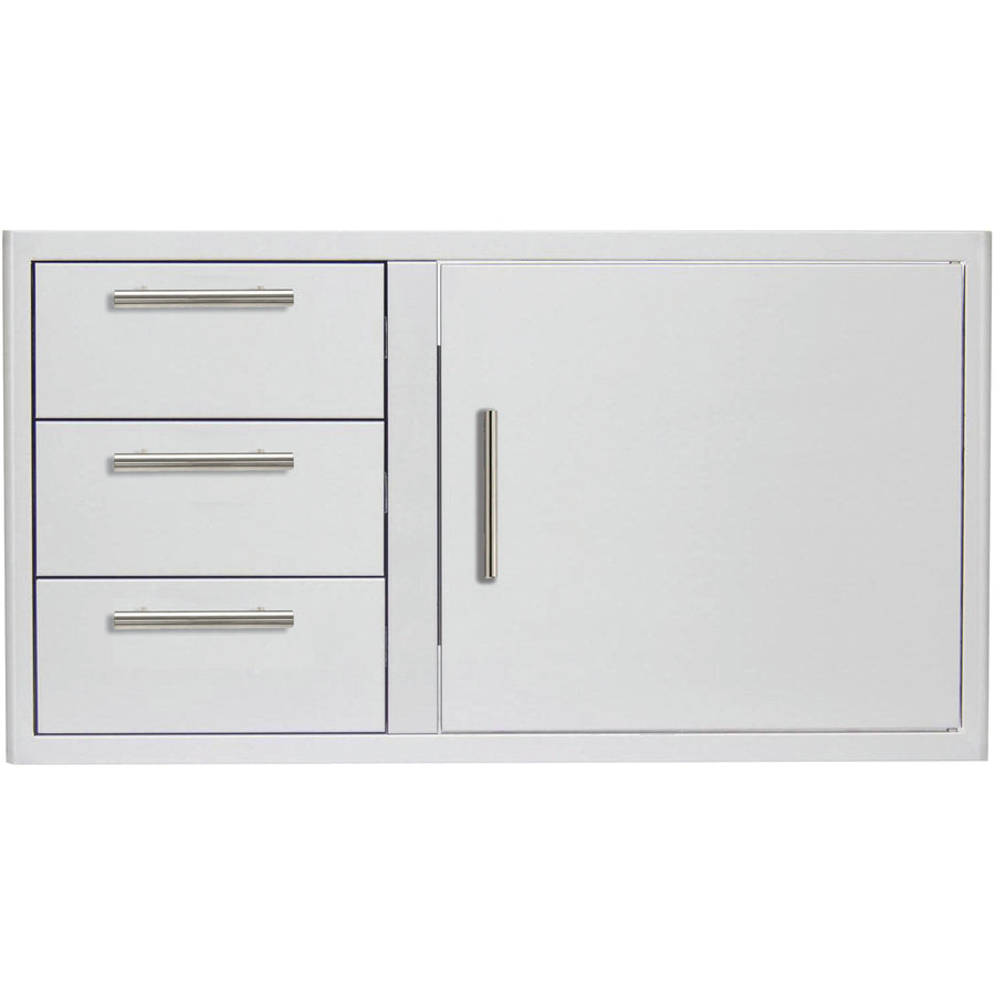 Blaze 39-inch access door and triple drawer combo, featuring heavy-duty stainless steel construction for versatile outdoor kitchen storage and organization.