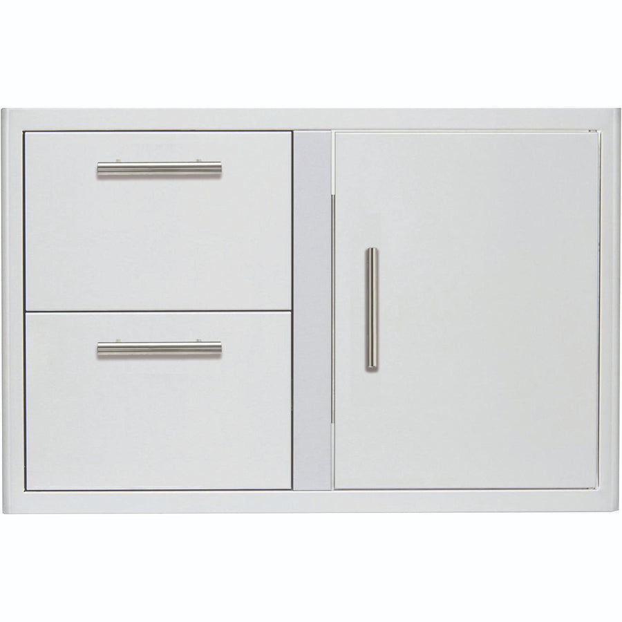 Blaze 32-inch access door and double drawer combo, featuring durable stainless steel construction for efficient outdoor kitchen storage and organization