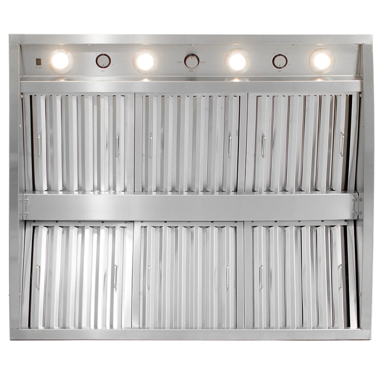 Blaze 36-inch vent hood interior, showcasing high-performance fans, grease filters, and efficient airflow design for superior ventilation