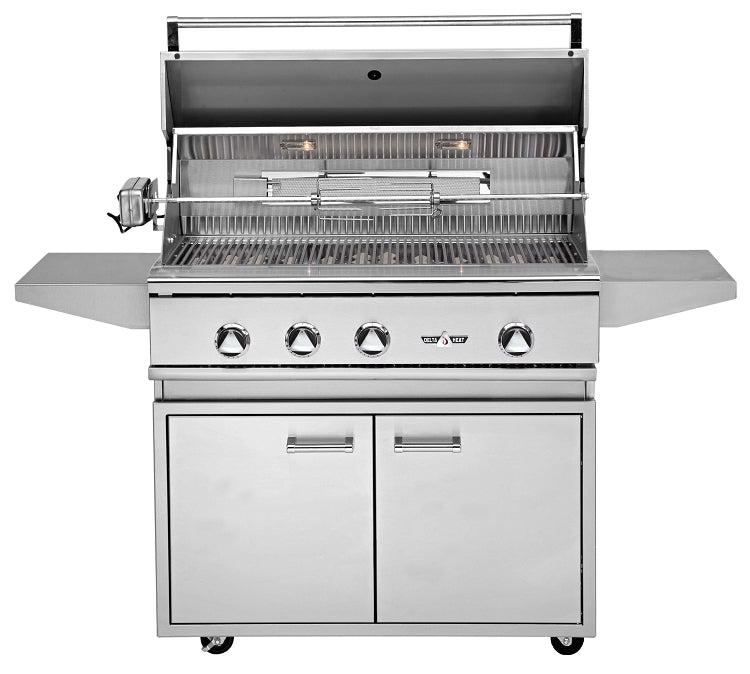 Delta Heat 38 Inch Natural Gas Grill on Cart with Interior Lights & Rotisserie