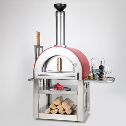 Forno Venetzia Pronto 500 Pizza Oven with Cart - Wood Burning - Red