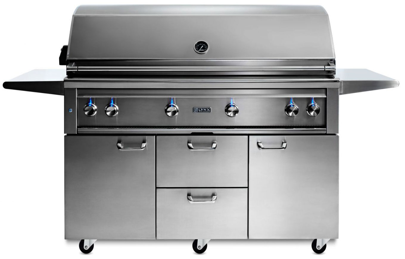 Lynx 54 Inch Professional Natural Gas Grill w/ Trident and Rotisserie on Cart