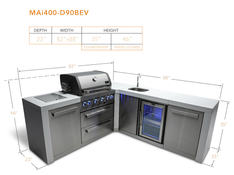 Mont Alpi 4 Burner Deluxe Island with Bev Center 90-Degree Corner - Propane