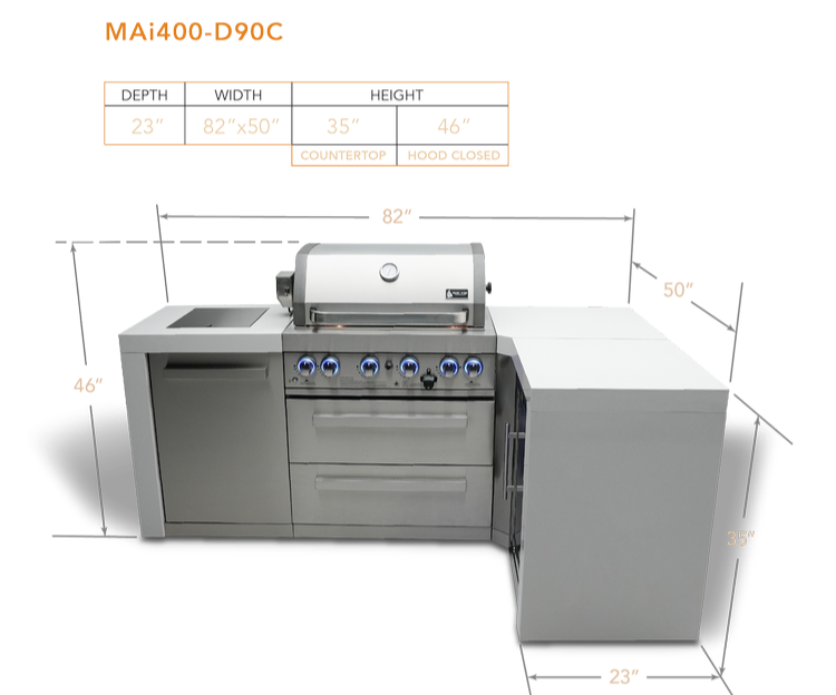 Mont Alpi 4 Burner Deluxe Island with 90-Degree Corner - Propane