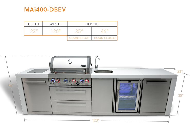 Mont Alpi 4 Burner Deluxe Island with Bev Center - Natural Gas