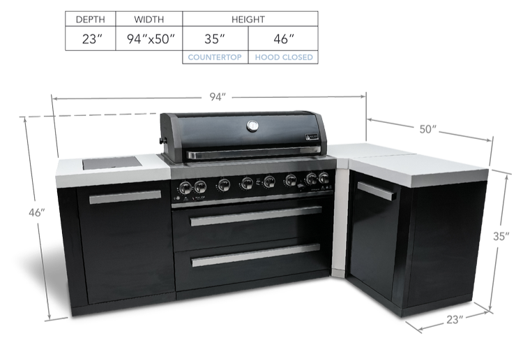 Mont Alpi 6 Burner Island 90-Degree Corner Black Stainless Steel - Natural Gas
