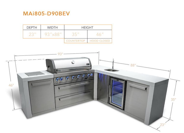 Mont Alpi 6 Burner Deluxe Island with Bev Center 90-Degree Corner - Natural Gas