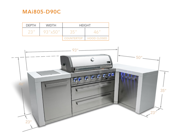 Mont Alpi 6 Burner Deluxe Island with 90-Degree Corner - Propane