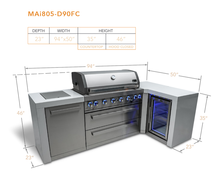 Mont Alpi 6 Burner Deluxe Island with Fridge 90-Degree Corner - Propane