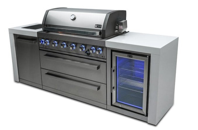 Mont Alpi 6 Burner Deluxe Island with Fridge Cabinet - MAi805-DFC - Natural Gas