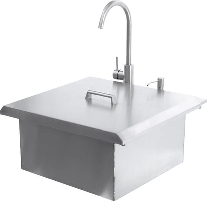 BBQ Island - 21-Inch Outdoor Rated Drop-In Bar Sink With Hot/Cold Faucet