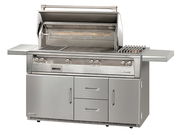 Alfresco LXE Series 56 Inch Standard Propane Grill w/ Sideburner on Refrigerated Base
