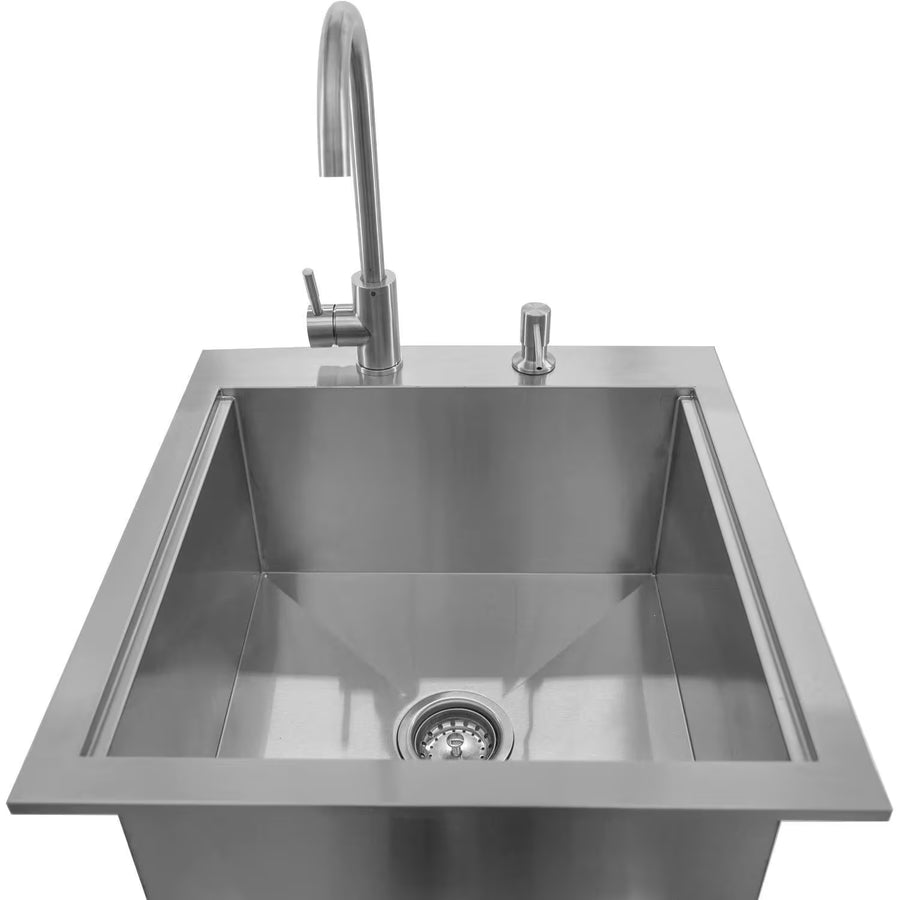BBQ Island - 21-Inch Outdoor Rated Drop-In Bar Sink With Hot/Cold Faucet