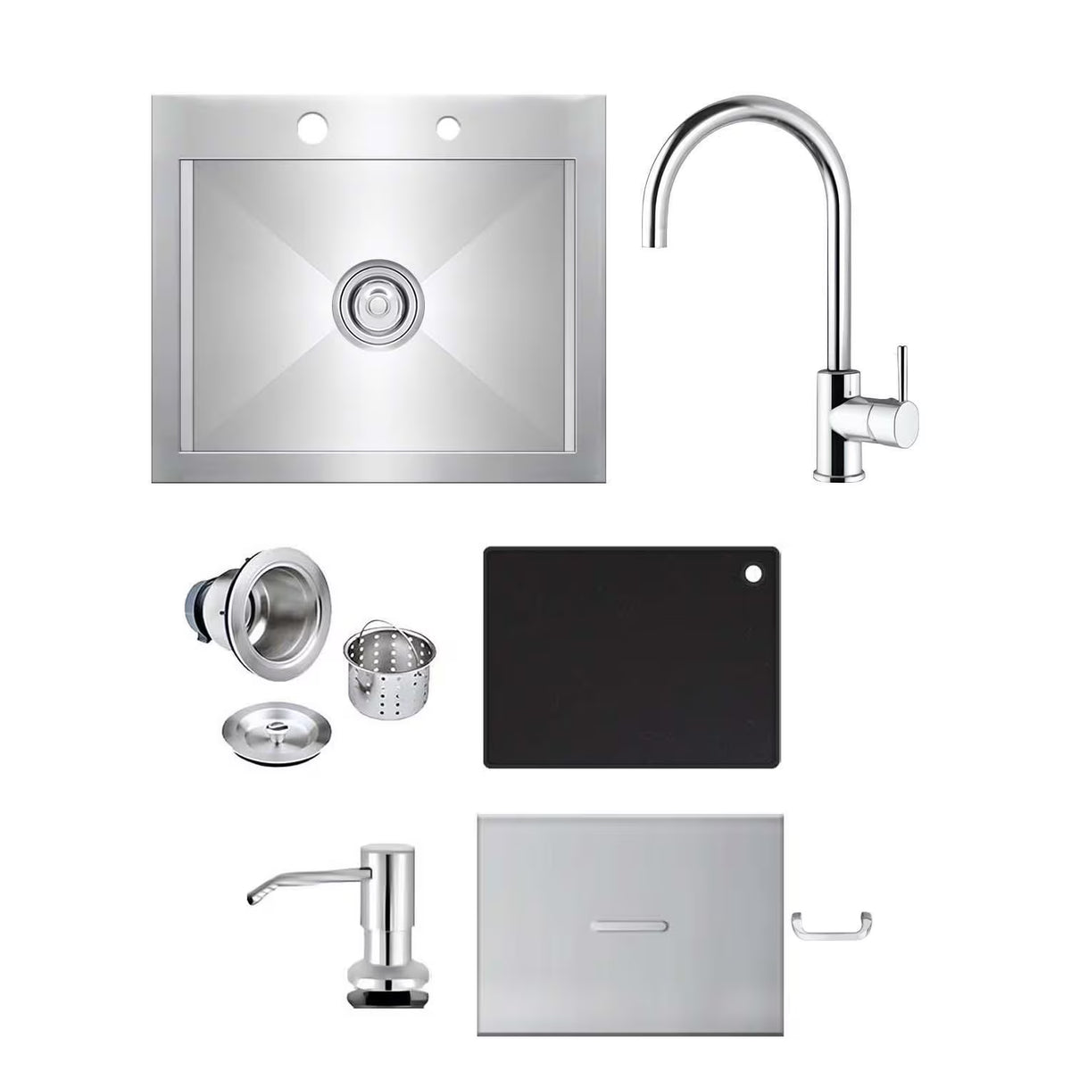 BBQ Island - 21-Inch Outdoor Rated Drop-In Bar Sink With Hot/Cold Faucet